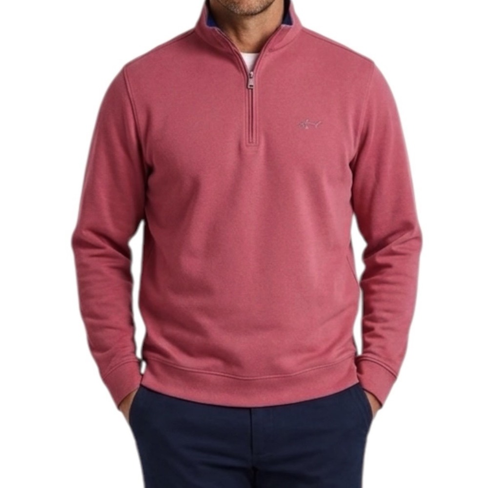 GREG NORMAN 1/4 Zip Pullover sz L Coral Pink 100% Cotton Golf Resort Fall Winter